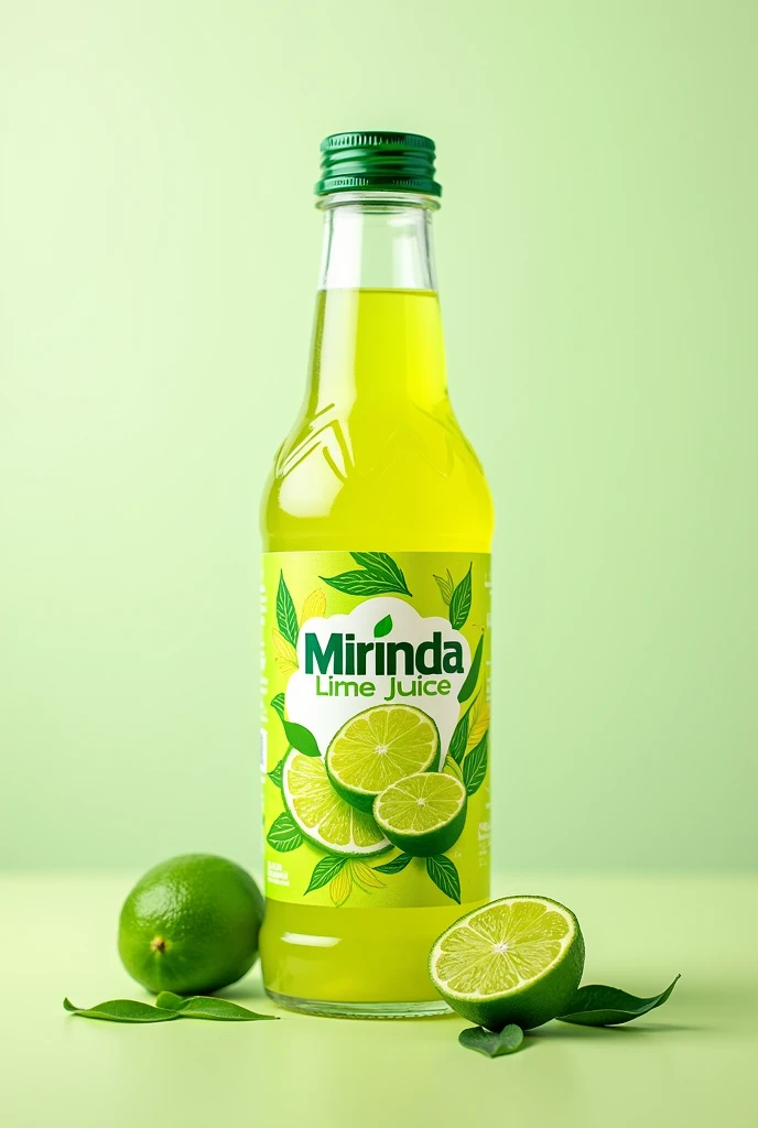 Make a label for lime  juice company name mirinda with ingredients  without bottle 