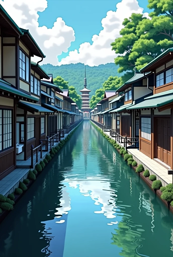 A corridor-like river with verandas and sliding doors on both sides
