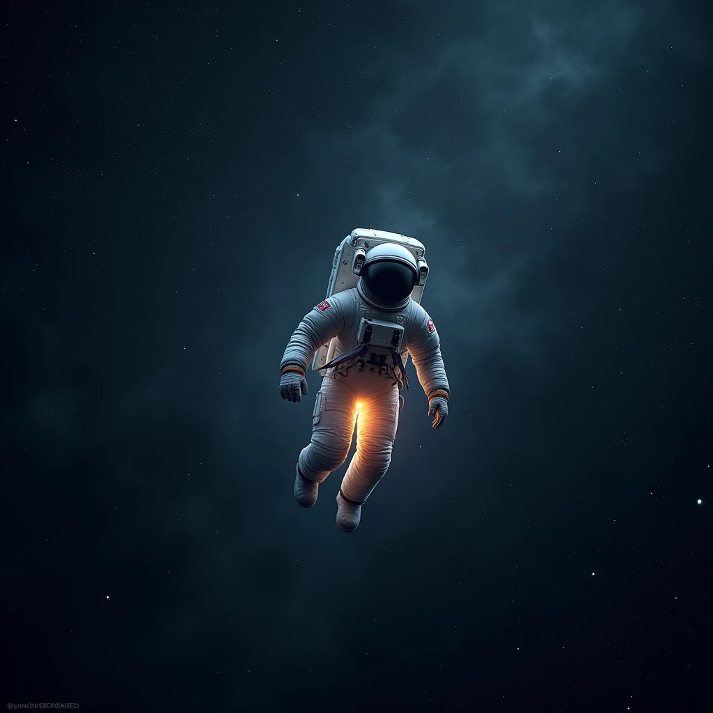 Astronaut in space. , shines , Many stars , constellations , galaxies , a flash of light comes out of his suit 