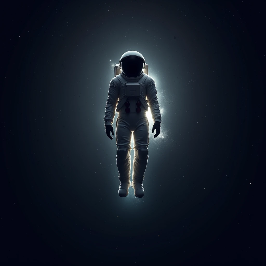 Astronaut in space. , shines , Many stars , constellations , galaxies , a flash of light comes out of his suit