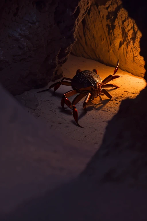 A creepy (crab|spider|alien) monster is pursuing the damsel (yuna, cute, torn black sheer dress, scratched and bloodied) through a dimly lit cavern with cobwebs