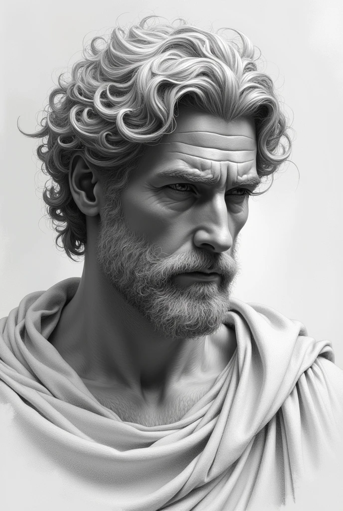 Make me a picture as if it were made in pencil on Oedipus finds himself alone with a pensive face remembering fragments of his childhood