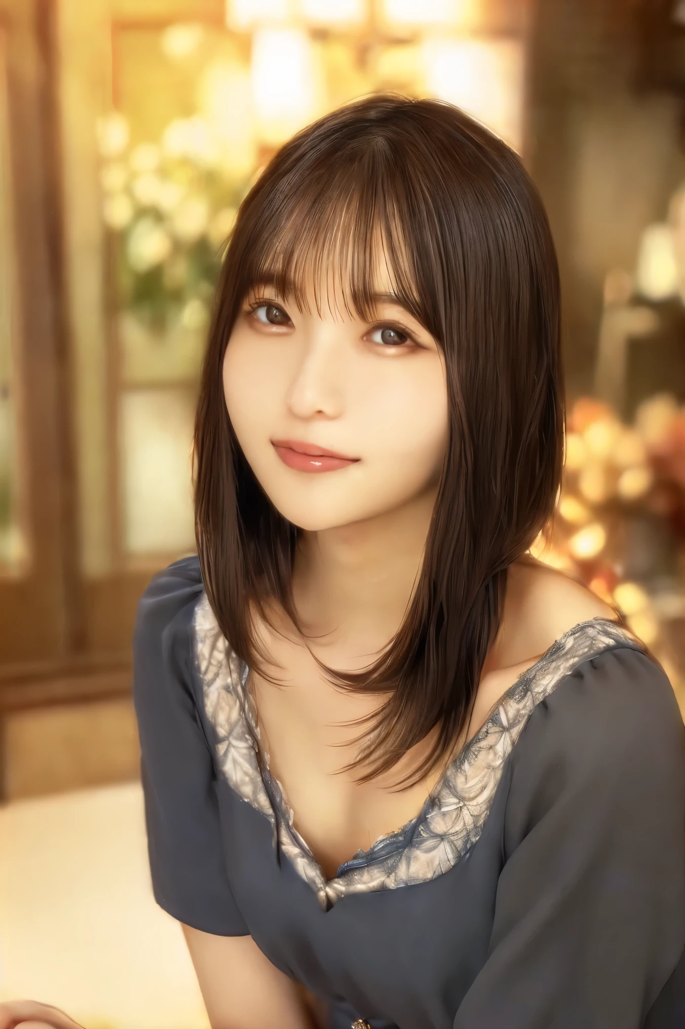 a beautiful young girl in an apron, looking directly at the viewer, with fair skin, brown eyes, laughing, in a kitchen setting, highly realistic, photorealistic, (best quality,4K,8k,highres,masterpiece:1.2),ultra-detailed,(realistic,photorealistic,photo-realistic:1.37),beautiful detailed eyes,beautiful detailed lips,extremely detailed eyes and face,longeyelashes,1girl,medium:photograph,kitchen interior,warm lighting,soft colors,detailed textures,intricate details(Skin wounds:1.2), (Skin Dentition), black eye, 1woman, Age 25, (((woman))), alone, Realistic, Highest quality, photoRealistic, masterpiece, 8k, High resolution, alone, Highly detailed face, (Professional Lighting, Bokeh), (Particles of light, Lens flare, Glowing particles:0.6), (Dynamic pose:1.2), Soft lighting, View from above, Fashionable and trendy atmosphere, Japan, street, Tokyo, port, nulltree, Tokyo tower, ((Daytime)), null, ((Looking at the audience:1)), (Looking into the camera),(Portraiture:0.6), Cowboy Shot, nice, Are standing, Maintain the original face proportions, Broad shoulders, whole body, (Mid-chest), (Medium Hair), Brown Hair, Floating Hair, lips, lipstick, seductive smile, Floating Hair, smile, Open_mouth, teeth, blouse, (Floral summer dress:1), eyelash, Mole, (Mole under eye:1),