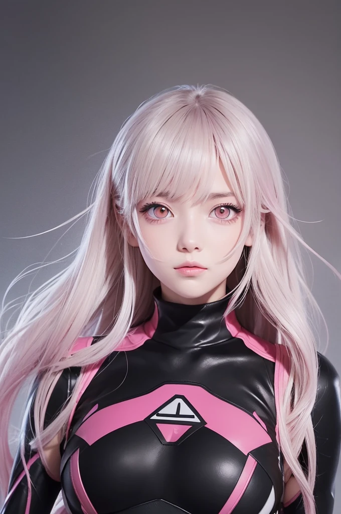 Beautiful girl with pink eyes(Thin)
She is about 155cm tall, has medium length hair that is not tied up, and has a soft expression. Her hair color is a mix of black and pink, reminiscent of the illustrations in My Hero Academia.(A lot of black)
I was asked to draw an illustration under the following conditions: Make it a black and white image of someone wearing a cute hero suit, put it in a fighting pose, and draw the background in detail.