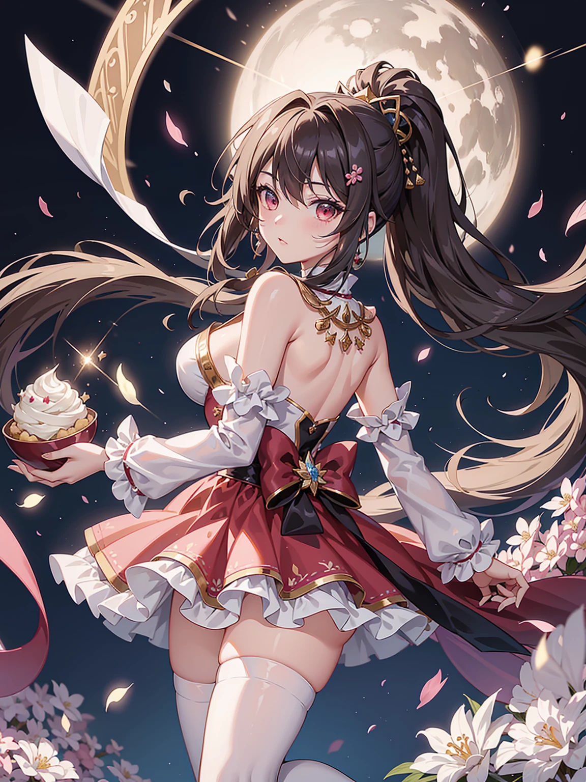 ((gossiperの十代の少女))，Cheerfulness，(Charmed:0.2)，Highest quality，masterpiece，The ultimate solution，fluffy，A perfect cherry blossom storm、Perfect body，Ponytail Hair Brown Hair，Jewel-like eyes，Bunny Girl Costume，(Beautiful costumes)，Shrine maiden costume， Polka dot stockings，Long legs，Muffin Shoes，embroidery，(Rainbow Bubbles:0.3)，Dazzling Light（about:0.5），(Shine:0.3)，firework、gossiper