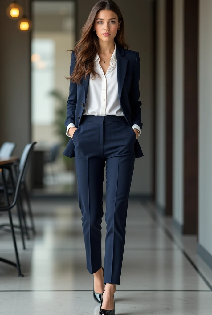 Generates the wardrobe of a 20-year-old female executive accountant with brown hair.