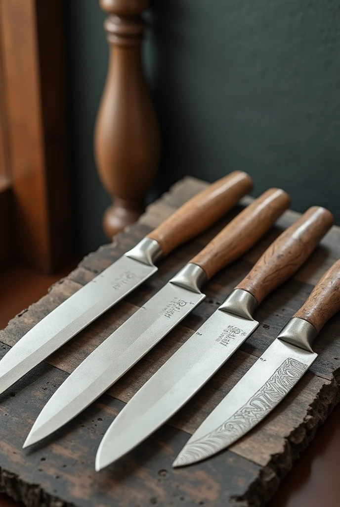 masterpiece、 Highest quality, Highly detailed、8k、 High resolution,  item、Ceramic knife set on a table、
