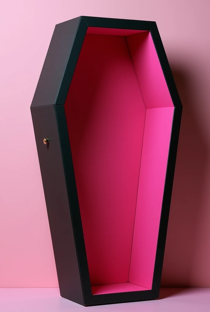 Barbie doll box made of MDF. The box should be black and pink., and must be shaped like a female coffin.