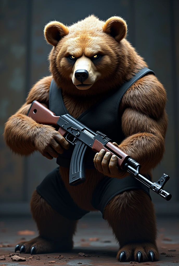 Drawing of a bear mascot holding an AK 47 for a gamer logo

