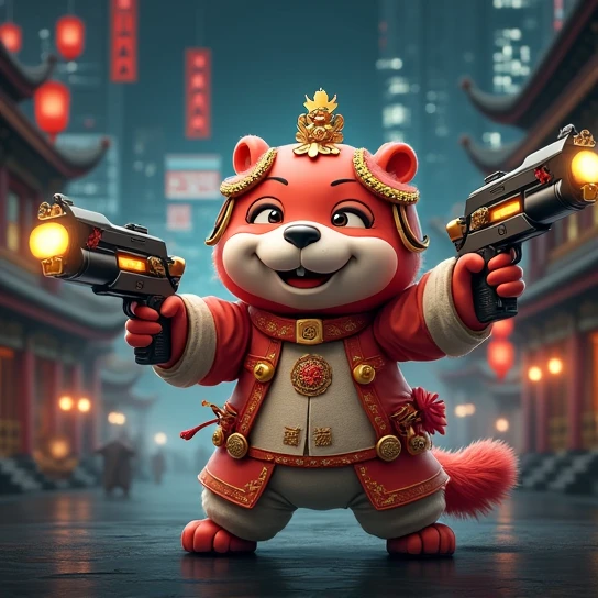 Chinese lucky mascott with guns