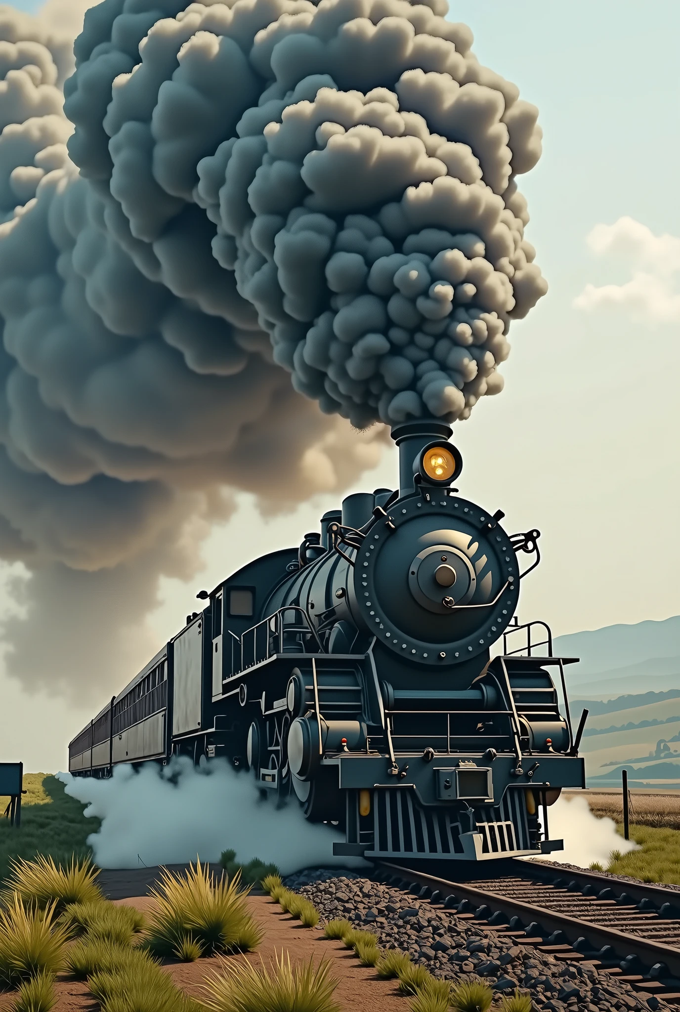 A steam locomotive is running, emitting smoke、Real、photograph