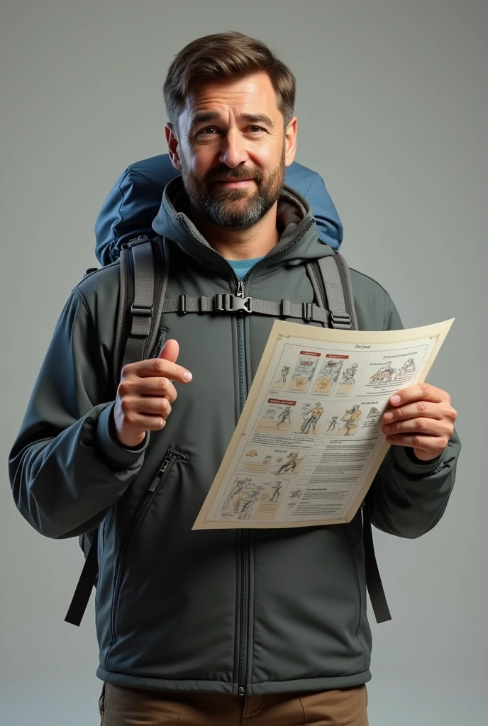 (photorealism:1.2), generates an image of a man explaining a guide that serves to explain how to open and how to close a RUC, pointing out the requirements in both cases