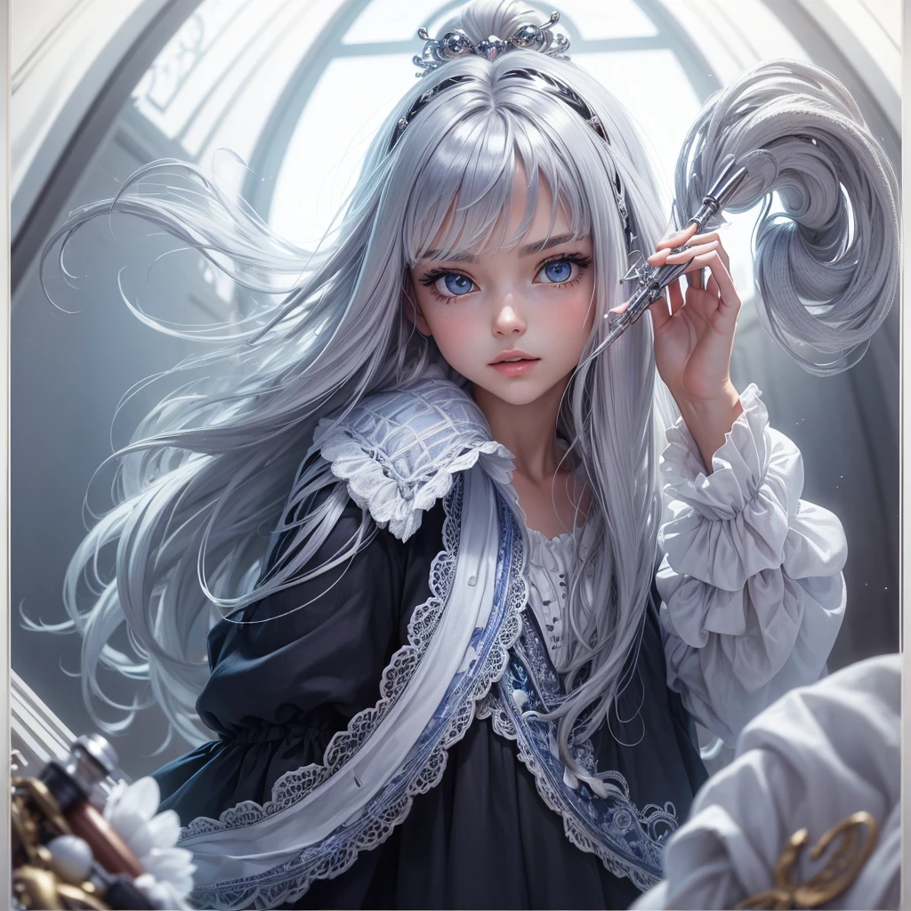 [(Transparent Background: 1.5)::5],(((masterpiece))),(((Highest quality))),(((Very detailed))),figure, mysterious,Bright colors, Shiny , Silver Hair,Playing with me in my room