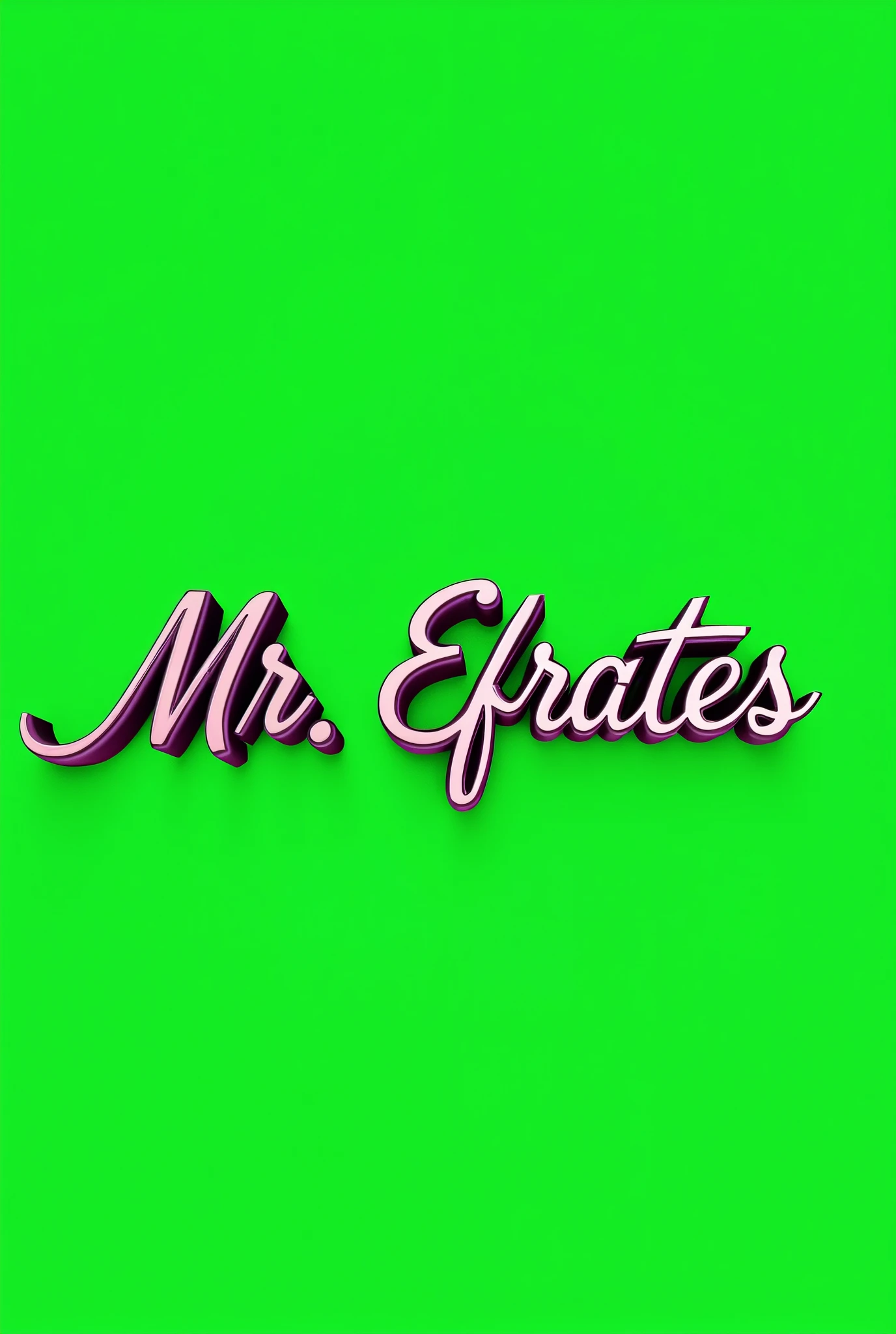 Create a modern logo or watermark for a Facebook video creator called 'Mr Efrates'. The background should be a bright green with chroma key, so that it is easy to remove in video editing. The text must be eye-catching,with a sleek, contemporary font that looks professional and tech-savvy. The letters must have a curvy or shiny finish with neon metal color.. The design must be clean, with a minimalist approach, focusing on the strength of the text itself. The logo must be scalable to different sizes, ensuring that it remains clear and readable in any video format, make a logo similar to Disnep Plus.