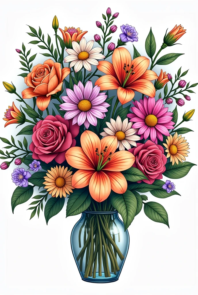 Can you make me a coloring template of a bouquet of flowers that covers the entire screen?