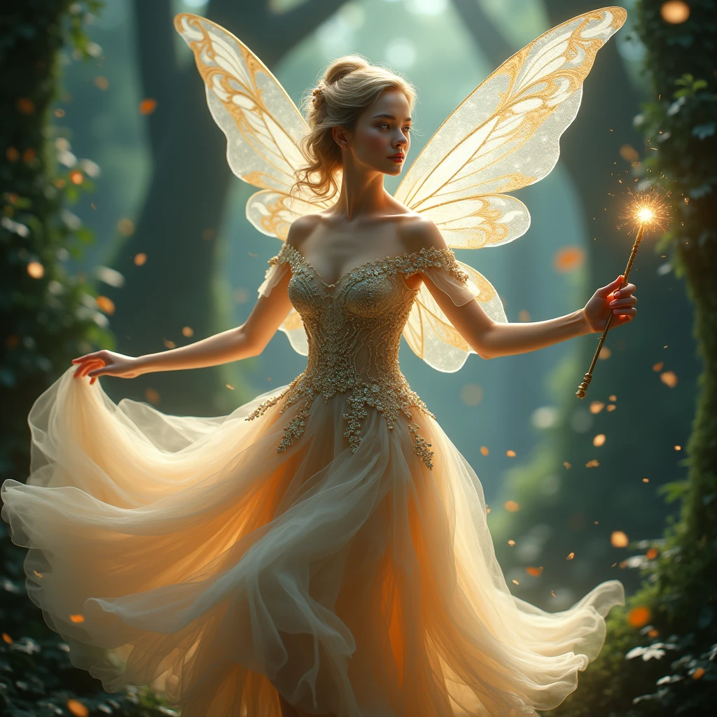 fairy with gala dress, magic wand