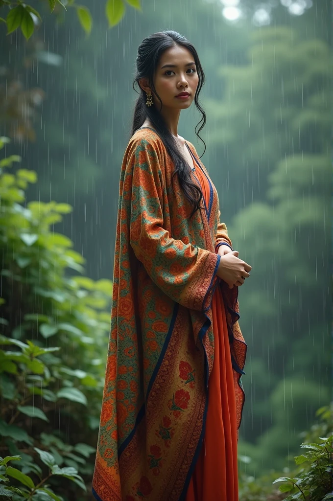 Lady under the rain in Nepali kurtha suruwal