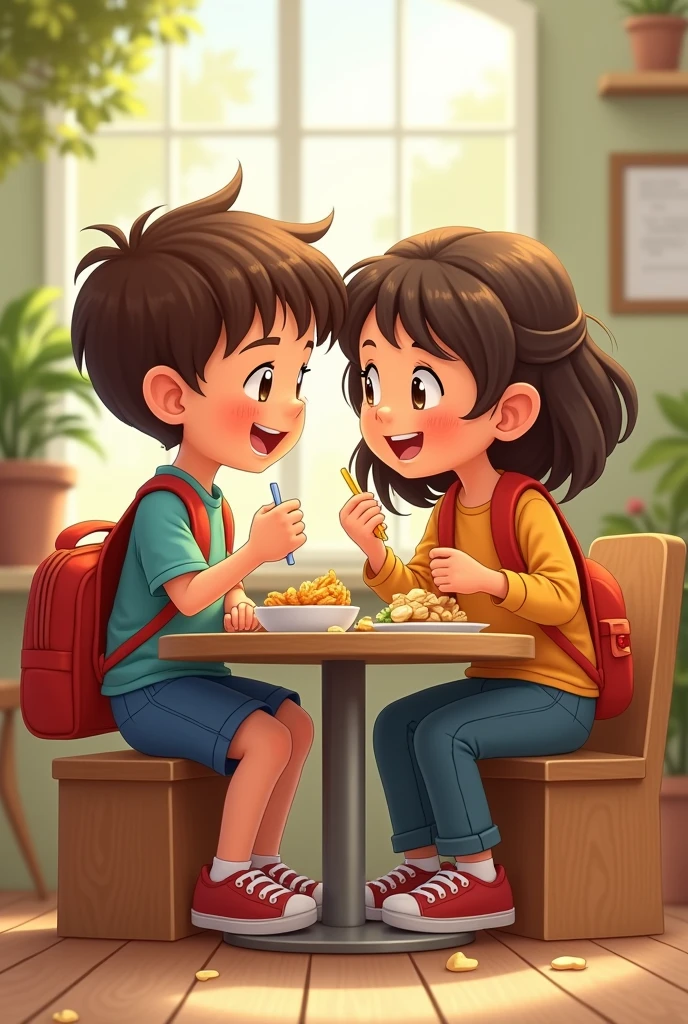 2 kids having lunch together