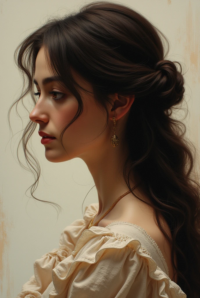 art by Franz Xaver Winterhalter, Side profile of a noblewoman with very long hair, long hair covering her face