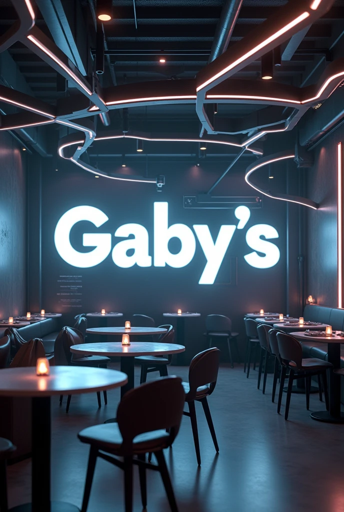 Photo of the exact word Gaby's in a totally futuristic restaurant