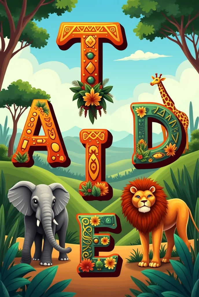 Make a banner of each letter T A D I E with safari theme for birthday
We will paste each letter in a birthday banner shape like rectangle and with a cut in a bottom