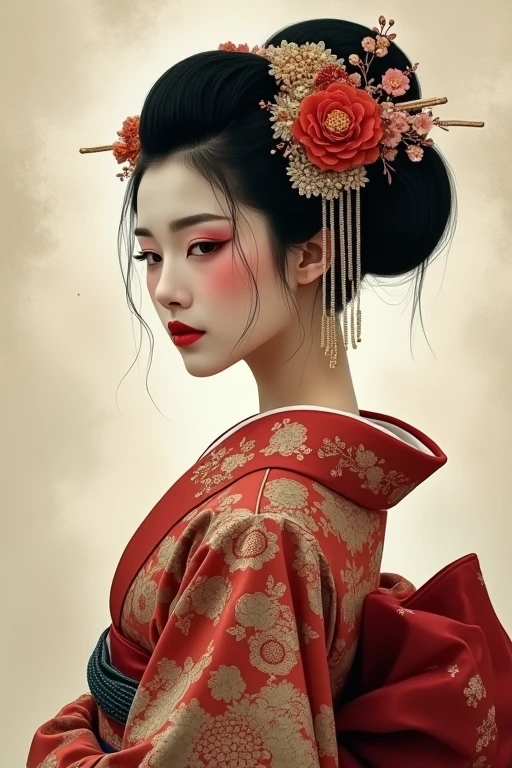 Japanese style kimono Oiran Floral decoration hairpin mysterious Mysterious coolビューティー Beauty cute clear Pitiful cool Real