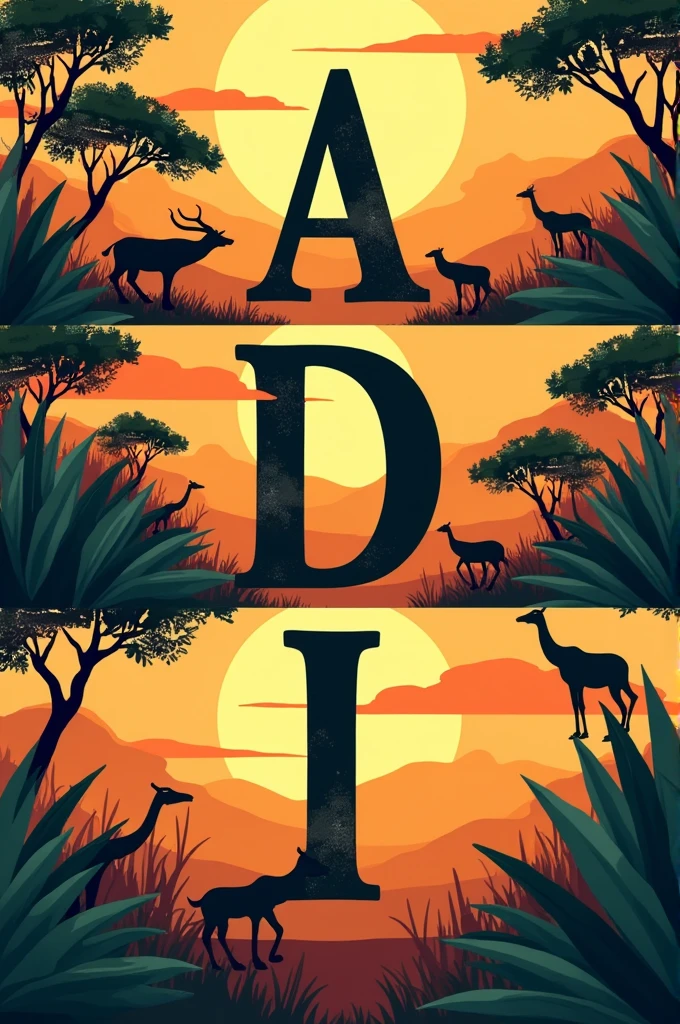 Make a banner of each letter T A D I E with safari theme 
