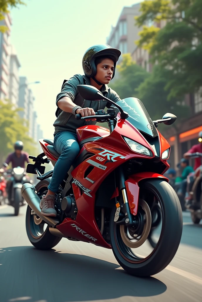 A indian young boy with r15 bike