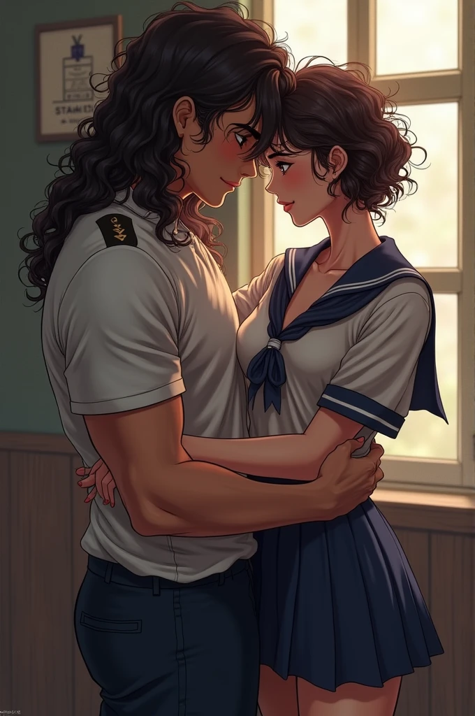 To the naked Danna, with ass, with tit, beautiful, short curly hair, half a war, short, with lack of morning high school uniform kissing me who am half tall, later, sexy, long curly hair, muscular, culon, with boat uniform