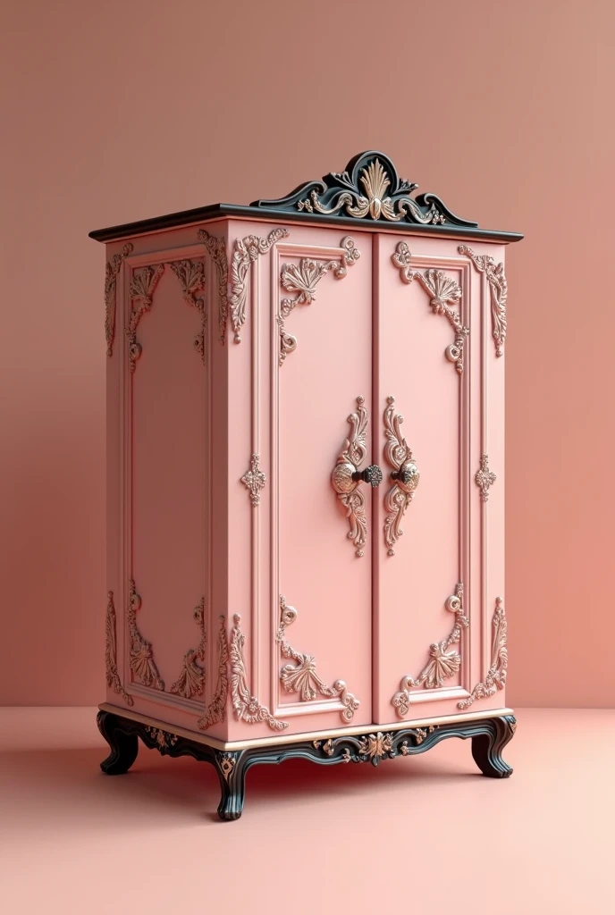 Wooden doll box. The box must be a vertical rectangular shape and must be pink and black.. The box should be very feminine and pretty.