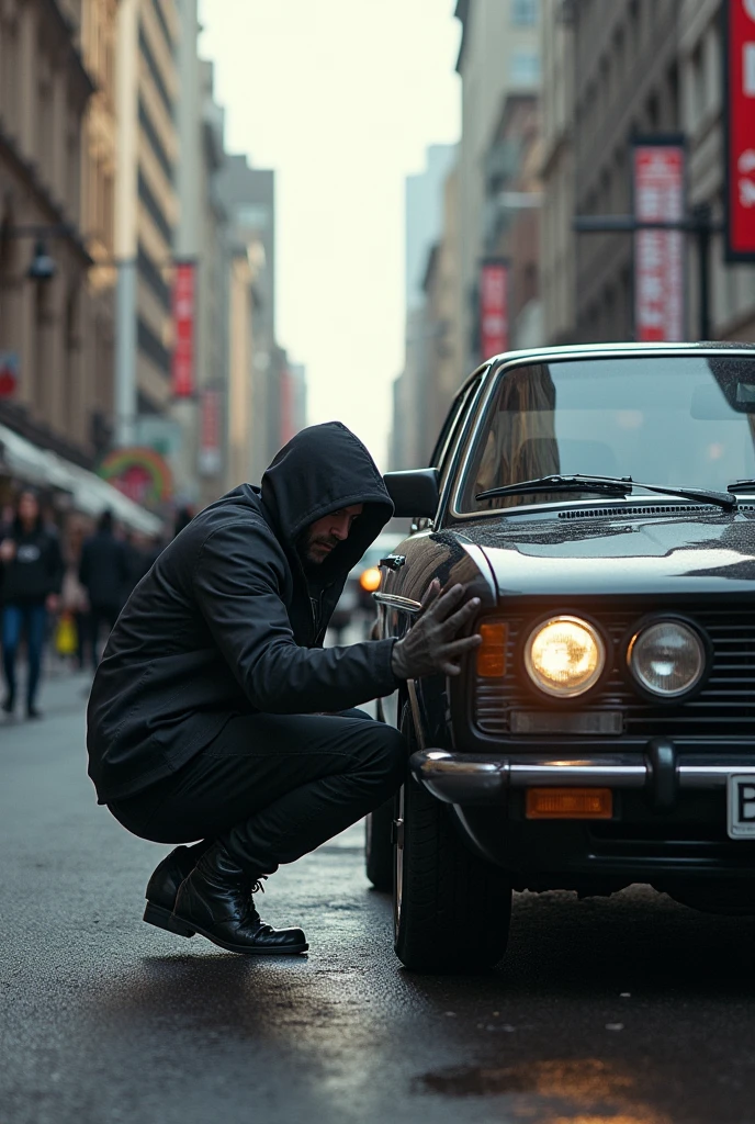 Create a thief stealing a car on a public road