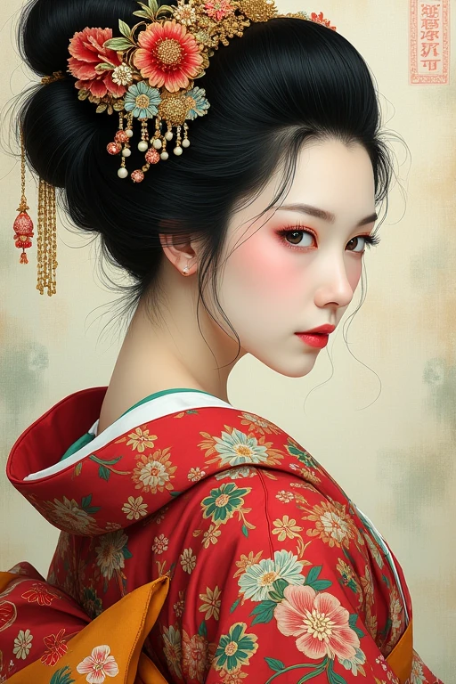 Japanese style kimono Oiran Floral decoration hairpin mysterious Mysterious coolビューティー Beauty cute clear Pitiful cool Real sex appeal mysterious