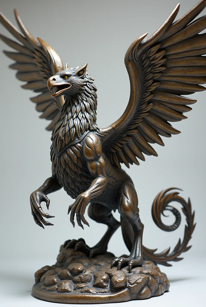 masterpiece, Highest quality, High resolution, Ceramics Art、Simple Background、fantasy animals、Metal Griffon、Assault、