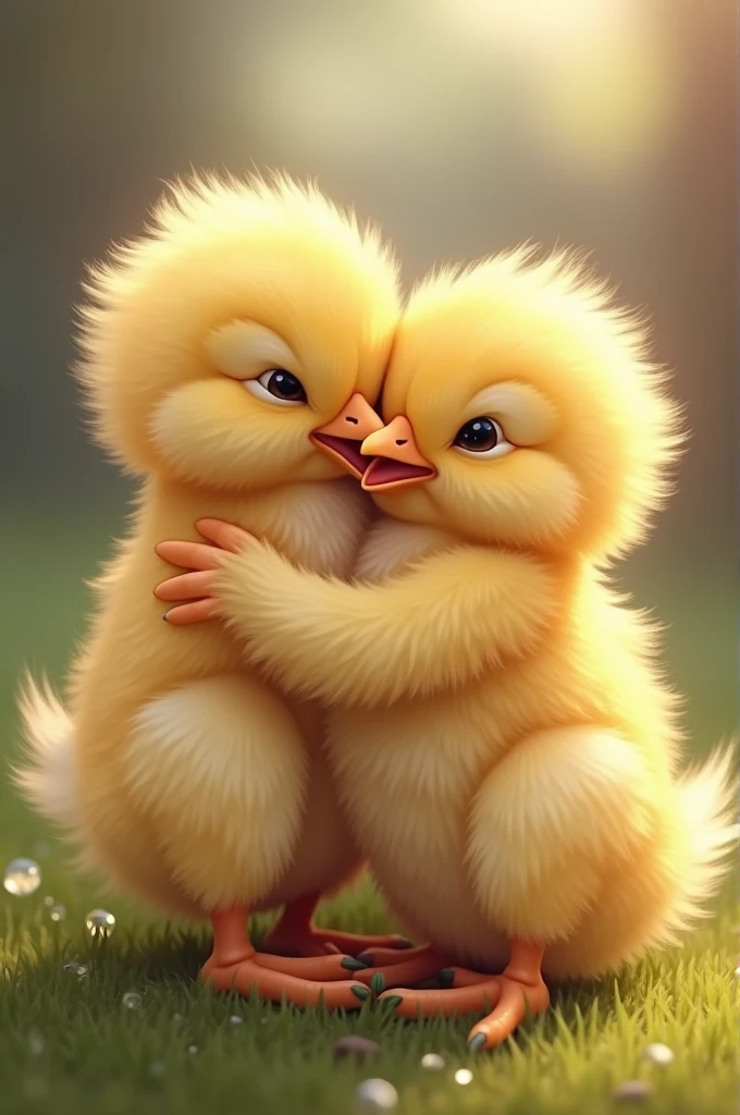 2 chicks hugging their