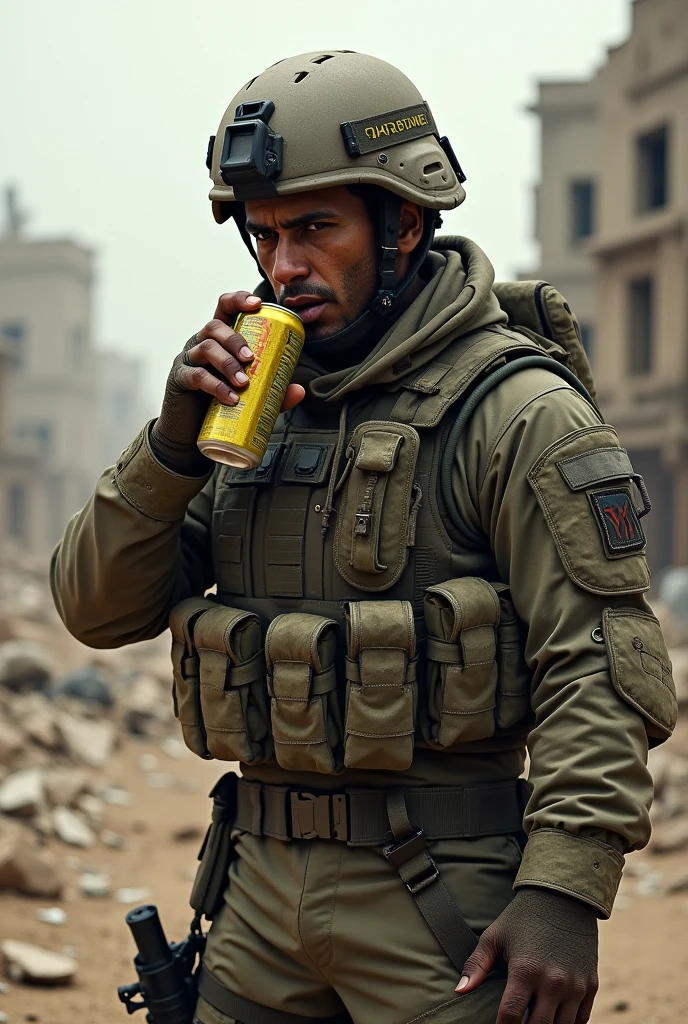 Soldier drinking energy 