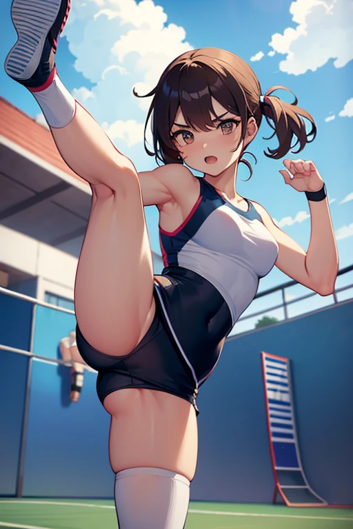 Torn tights, tennisPlayer, masterpiece,((High Kick)),colorful