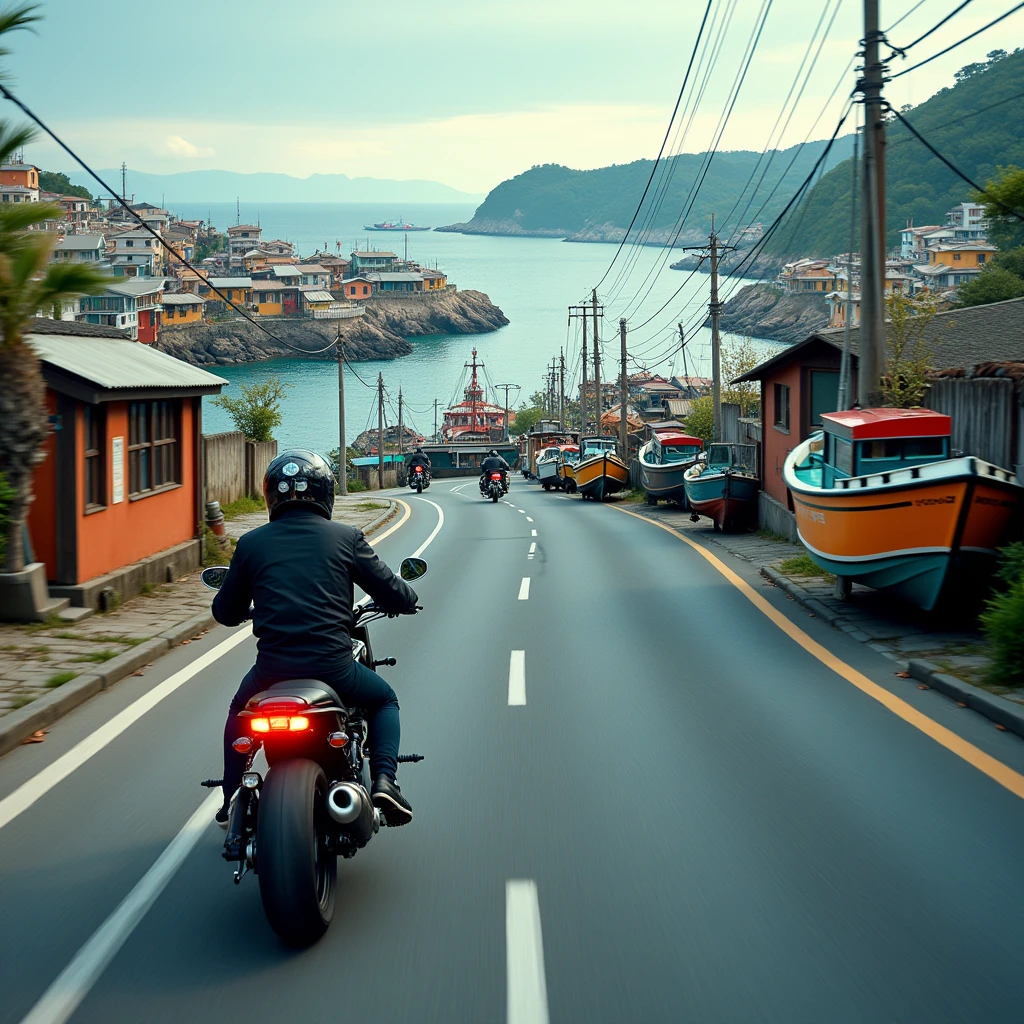 Mototovlog vibes along the coastal road full of fishing boats