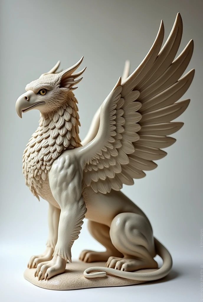 masterpiece, Highest quality, High resolution, Ceramics Art、Simple Background、fantasy animals、Griffon、Slip empty、