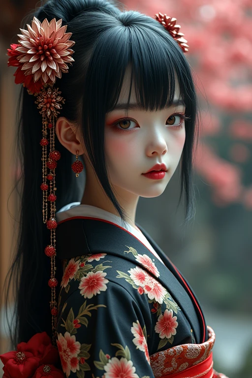 Japanese style　kimono　Oiran　Floral decoration　hairpin　mysterious　Mysterious　coolビューティー　Beauty　cute　clear　Pitiful　cool　Real　Gothic Lolita　Hata　
