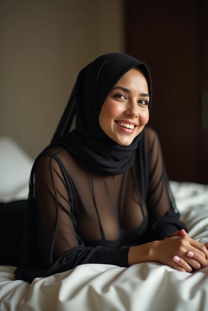 RAW photo,dark,moody,hazy atmosphere,35mm focal lenght,underexposed,cold,candid photograph,artistic,full body,photo of a beautiful,influencer,30yo Moroccan woman,hijab,laughing,detailed skin,fully naked,looking at viewer, thick body structure,pastel background,no background, candid pose,dim room,blue light, film grain, kodak color, instagram LUT