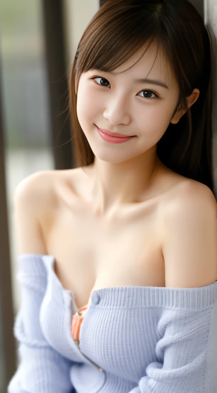 masterpiece,best quality,(Japanese girl),((Beautiful girl)),cleavage,(off shoulder:1.2),(perfect body beauty:1.2),(shy smile),From slightly above