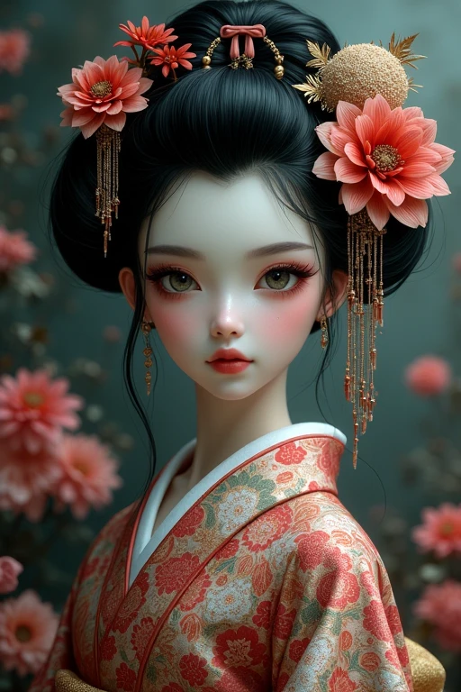 Japanese style kimono Oiran Floral decoration hairpin mysterious Mysterious coolビューティー Beauty cute clear Pitiful cool Real Gothic Lolita Hata Girl Beauty 美Girl Doll