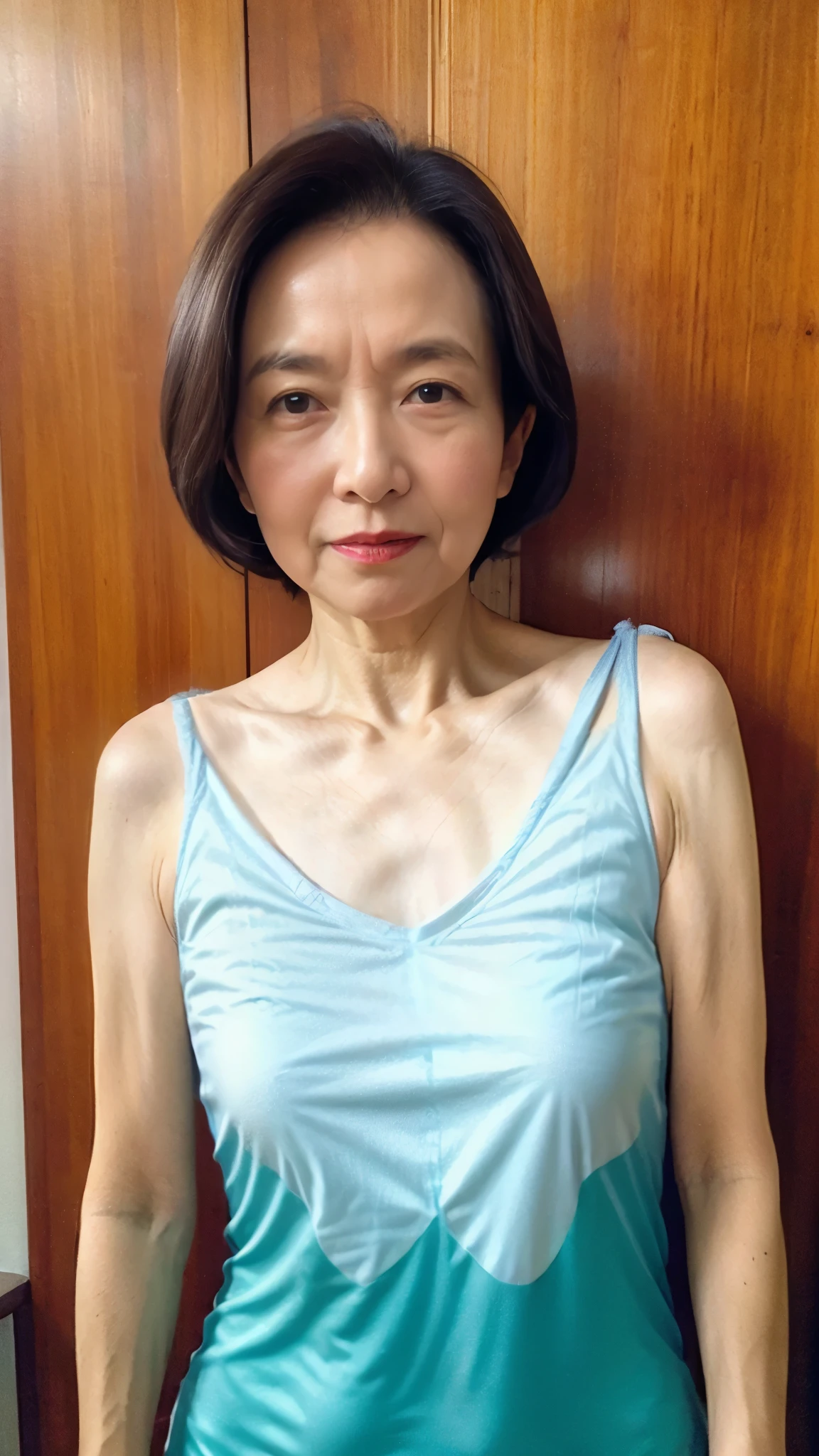 masterpiece, ((Written boundary depth)), 32K, Dutch Angle, Vibrant colors, Beautiful finish, Face close-up, Beautiful mature woman, 90-year-old woman, Photo of your ID, Business operator, chief executive officer(chief executive officer(CEO)), View from the front, Painful expression, Cool look, Red lips, Thin lips, ((Wear a camisole:1.5)), Light from the front,