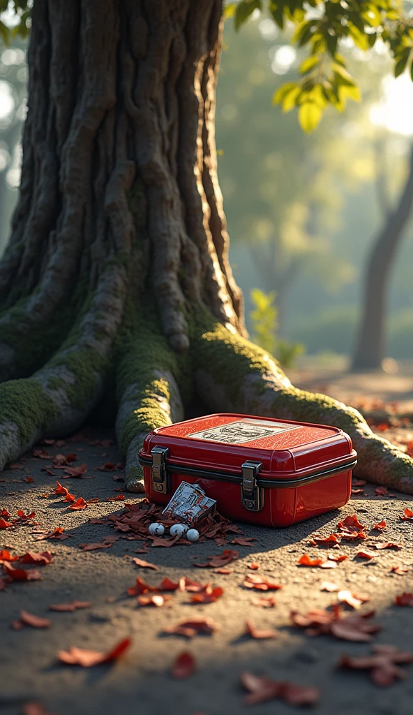 Spider-Man's Lunch on the Ground**: A scene showing Spider-Man’s lunchbox lying on the ground next to the tree, partially crushed by the webbing.