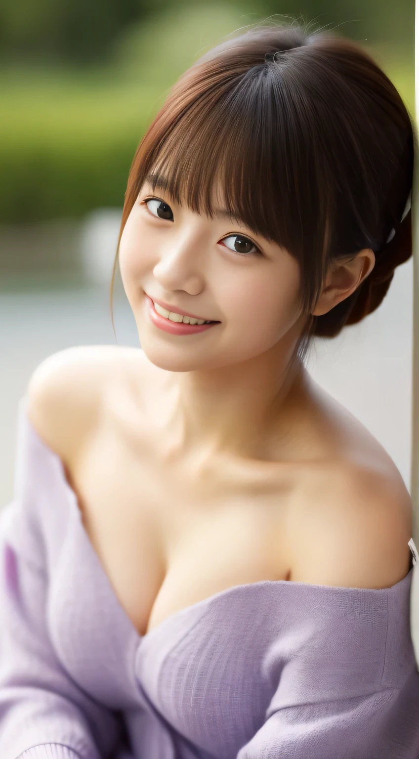 masterpiece,best quality,(Japanese girl),((Beautiful girl)),cleavage,(off shoulder:1.2),(perfect body beauty:1.2),(shy smile),From slightly above