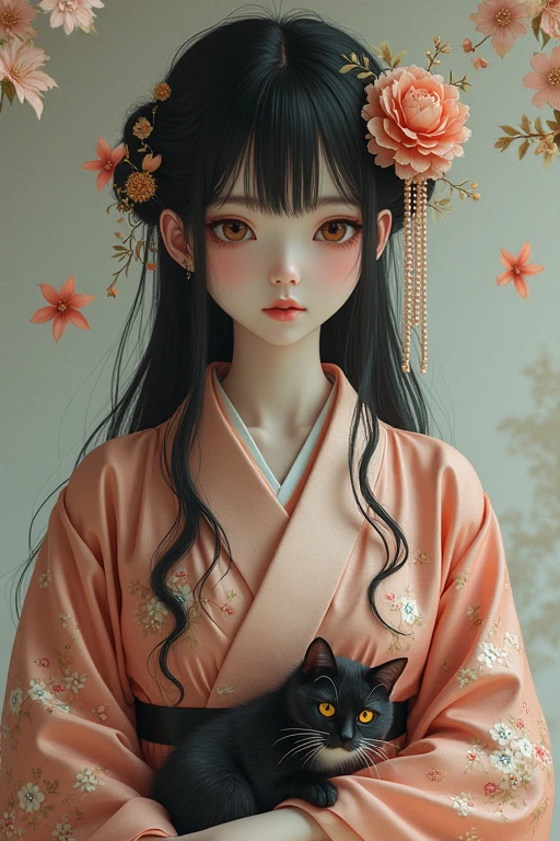 Japanese style kimono Floral decoration hairpin mysterious Mysterious coolビューティー Beauty cute clear Pitiful cool Real Gothic Lolita Hata Girl Beauty 美Girl Doll Cat fox