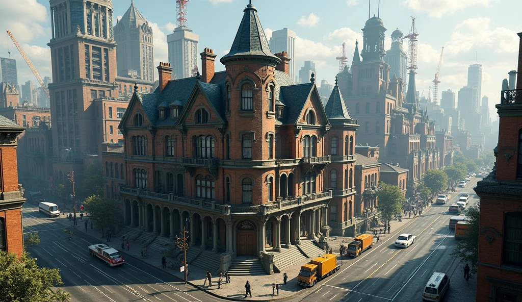 A huge and busy city, where the rigs also turned tight and changed the way, there was an old mansion standing.