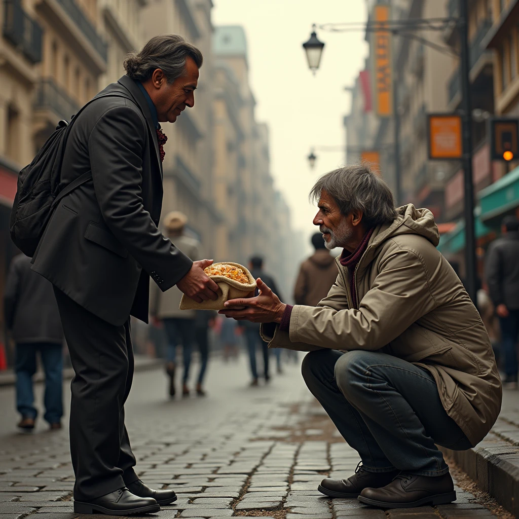 Image of giving food to a beggar