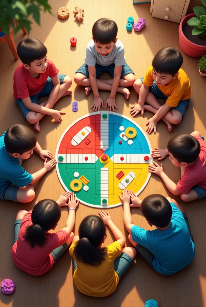 Kids playing ludo top view