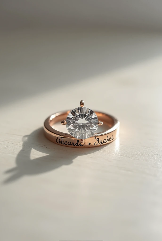 Ricardo and Isabel engraved on a diamond ring